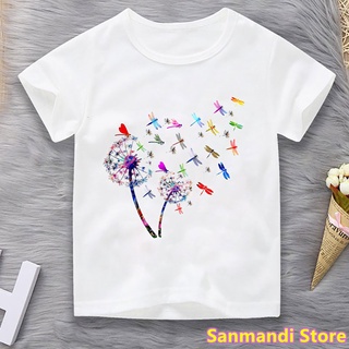 Acuarela libélula diente de león impresión ropa de los niños divertida camiseta niñas/niños de verano de la moda camiseta Harajuku camisa al por mayor