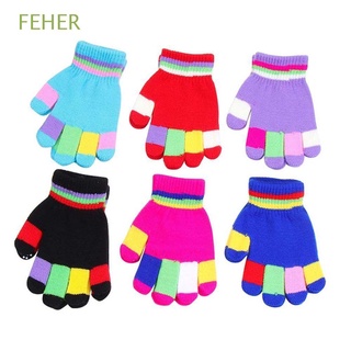 FEHER Girls Baby Mittens Comfortable Knitted Mittens Finger Gloves Dot particles Winter Boys Outdoor Sports Children Kids Thickened/Multicolor