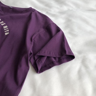 Púrpura oscuro/blanco Retro envejecimiento americano T-shirt manga corta cuello redondo suelto casual top algodón fondo camisa verano