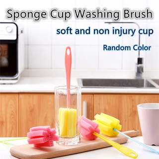 Cepillo de esponja de mango largo de limpieza de esponja cepillo de café taza de vidrio botella de leche de lavado herramientas de limpieza