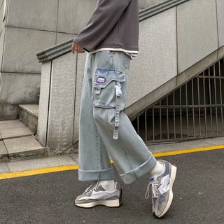 S-5Xl Big pocket jeans hombres y mujeres moda marca primavera nueva europea y americana calle hip-hop mono suelto casual recto ancho pantalones (3)