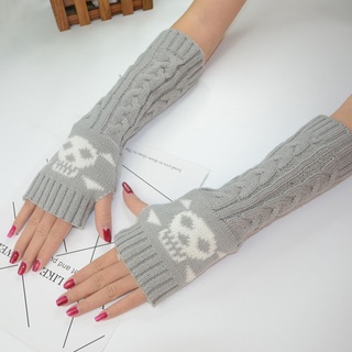 cráneo de impresión de las mujeres sin dedos guantes señoras emo punk invierno de punto brazo de muñeca calentador de manos casual manopla larga guantes sin dedos (4)