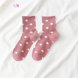 FICIOUS Fashion Medium Tube Socks Japanese College Style Polka Dot Socks Women New Korean Student Hosiery/Multicolor (1)