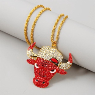 New Fashion Zircon Red Bull Big Pendant Necklace Hip Hop Jewelry Women Men Gold Metal Long Rope Chain Necklace Gifts