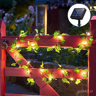 🎊cadena de luces led con energía solar hoja de arce verde de ratán al aire libre jardín decoración de navidad LOSG