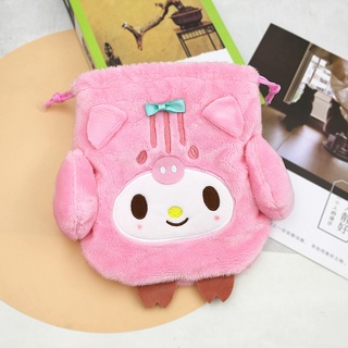 Bolsillo bolsa de viaje de felpa bolsa de maquillaje cosmético de dibujos animados Sanrio Melody Kuromi Cinnamoroll perro kirby sueño tierra bolsa con cordón (1)