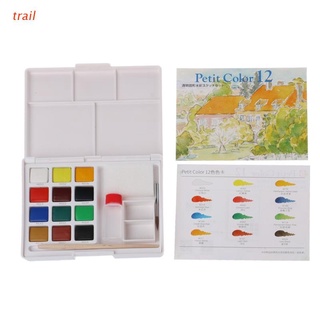 trail 12 colores acuarela caja de pintura portátil sólido acuarela pintura arte suministros