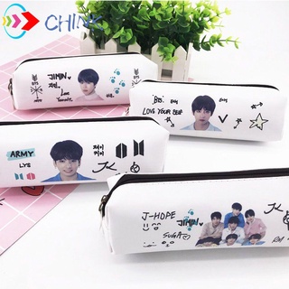 Chink 1PC KPOP moda BTS estuche de lápices organizador de almacenamiento Bangtan Boys BT21 bolsa de bolígrafo PU monedero ventiladores regalos papelería bolsa de maquillaje