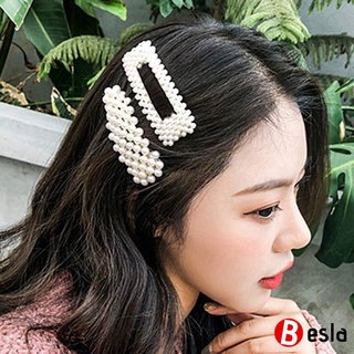 Set De 3 pzas pinzas Para cabello Barrette con diseño De perlas coreanas Para el cabello—BESLA