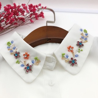 ONT coreano mujer hecho a mano abalorios joyería solapa Collar falso colorido imitación cristal primavera flor desmontable media camisa blusa (5)