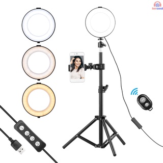 [L.S]6 Inch Ring Light Selfie Beauty LED Light USB Photography Light 3 Lighting Modes Dimmable with Phone Holder + Ballhead Adapter + 72cm Tripod Stand + Remote Shutter for Live Streaming Online Video Makeup Vlog