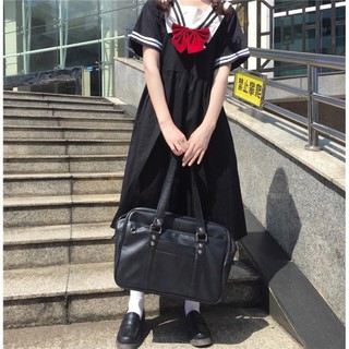 Estilo Universitario Japonés Dulce De Manga Corta Cuello Marino Vestido Femenino Estudiante Versión Coreana Suelta Salvaje Media Longitud Una Línea Falda (3)