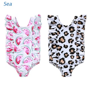 Sea Infant Toddler Baby Girls One Piece Swimsuit Cute Watermelon Leopard Printed Ruffle Swimwear Kids Beachwear Bathing Suit