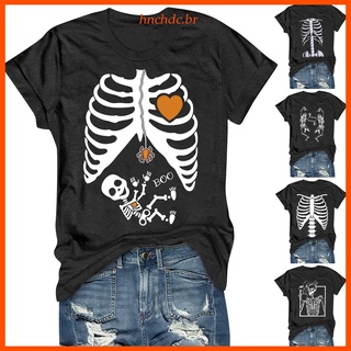 Arriba . Camiseta De Halloween Con Estampado De Esqueleto Manga Corta Casual Cuello Redondo Tops