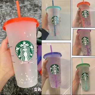 5PCS Reutilizable Starbucks Vaso Cambiante De Color Tazas Frías Taza De Plástico Con Paja 700ml 24 oz Verano Colección (2)