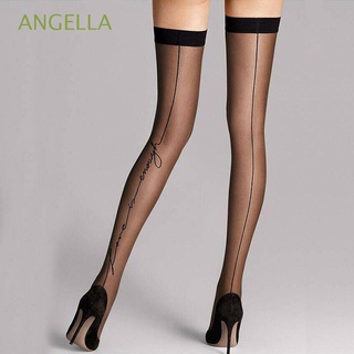 ANGELLA Fashion Stay Up Thigh High Socks Silk Black Line Tattoo High Stockings Women Long Summer Classic Ladies Vintage Over Knee/Multicolor