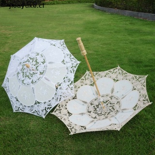 yuke sombrilla de encaje beige blanco parasol de boda elegante de algodón bordado paraguas.