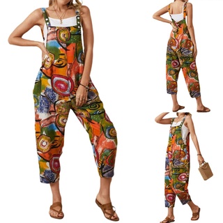 Youkon-Pantalones generales femeninos, estampado Floral sin mangas mono tirantes pantalones con bolsillos para mujer,