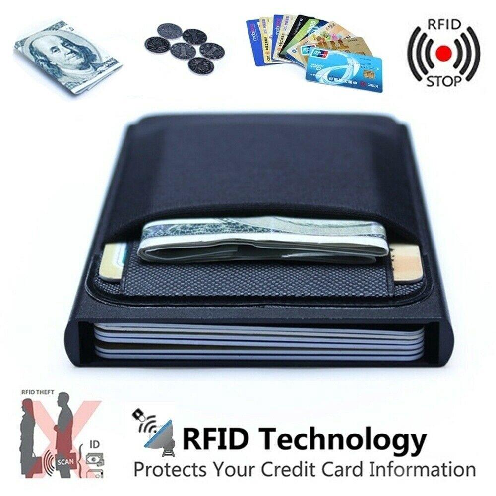 rfid hombres bloqueo cartera de aluminio id titular de la tarjeta de crédito pop up moneda mini bolso de bolsillo (2)
