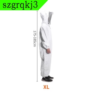 [Alta calidad] traje de apicultura de algodón profesional de cuerpo completo con capucha de velo y guantes largos (4)