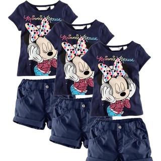 2pcs 2015 bebé niños niñas Minnie Mouse camiseta corta conjunto de pantalones cortos conjunto