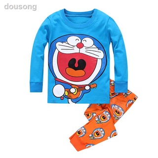 ✈♧✇Bebé niño niños niños de manga larga gato Doraemon ropa de dormir pijamas conjunto 1-7 años