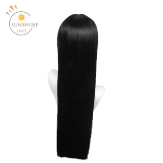 peluca larga negra con flequillos resistente al calor sintético pelo recto peluca femenina els peluca afroamericana
