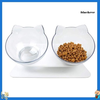 Be-Antideslizante comida para perros/mascotas dobles cuencos en forma de orejas de gato transparente alimentador de agua plato (1)