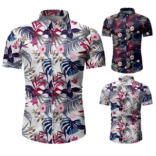 [camiseta para hombre] yts hombres casual verano impreso botón manga corta hawaiian t-shirt top blusa