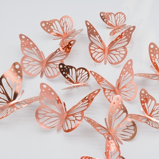 12 unids/set 3D hueco mariposa pegatinas de pared para habitaciones de niños decoración del hogar pegatinas nevera pegatinas DIY fiesta boda mariposas