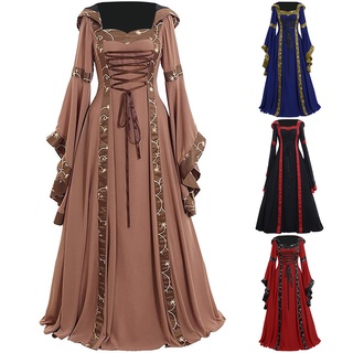 rfuljust vestido medieval de manga larga con encaje para mujer/vestido medieval/disfraz de halloween