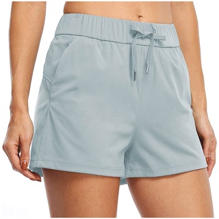 moda mujer deportes color sólido bolsillo suelto casual pantalones cortos de yoga (8)