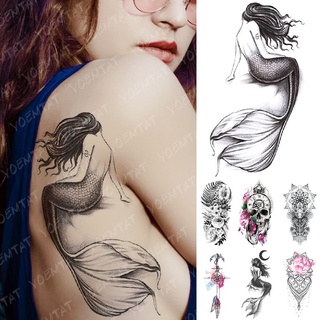 Street Fashion Waterproof Temporary Tattoo Sticker Moon Sea Mermaid Flash Tattoos Flowers Skull Mandala Body Art Arm Fake Tatoo