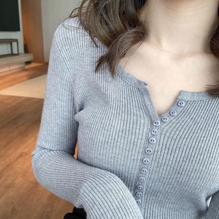 Vneck suéter mujer's2021otoño nuevo estilo Slim-Fit fondo camisa otoño e invierno estilo occidental delgado de punto Sexy camisa