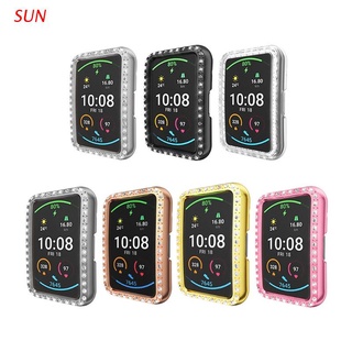 sun colorido rhinestone parachoques híbrido shell pc reloj cubierta caso para -huawei watch fit smart band protector