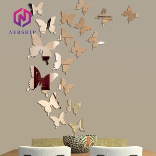 AERSHIP 12 Piezas Mariposa Nevera 3D Espejo Adhesivo De Pared De Moda PVC Mariposas Mural Popular Extraíble Sala De Estar Decoración Del Hogar/Multicolor