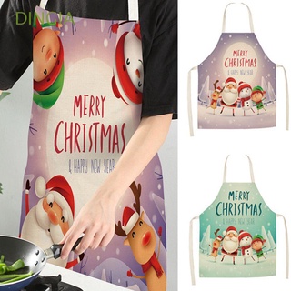 DINGIA Merry Christmas Home Kitchen Cooking Supplies Body Cleaning Protection Christmas Apron Santa Claus Apron Baking Cleaning Apron Linen Xmas Decoration Printed Pinafore