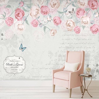 Papel pintado autoadhesivo nórdico 3D acuarela pintada a mano romántica rosas flores foto pared Mural sala de estar dormitorio 3D pegatina