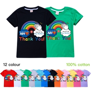 niños niñas anime de dibujos animados nhs thankyou arco iris impresión de manga corta o cuello camiseta niños casual verano top
