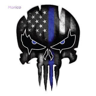 [MA-Ready] Pegatina de coche 13x9,5 cm línea azul Punisher cráneo reflectante motocicleta calcomanía