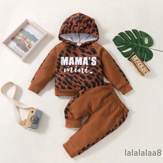Laa8-yh 2Pcs Unisex Baby chándal, leopardo impresión manga larga jersey camisa + pantalones casuales para niños pequeños, niñas, 3-24 meses