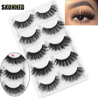 CLEVER SKONHED 5 Pairs Woman False Eyelashes Resuable Eye Lashes Extension 3D Faux Mink Hair Eye Makeup Tools Multilayer Natural Long Thick Handmade Wispy Fluffy
