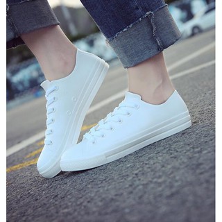 Blanco plano zapatos de lona de las mujeres plana impermeable zapatos Casual zapatilla de deporte