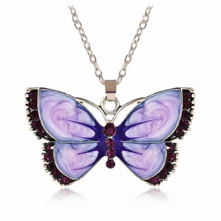 Collar de cadena con colgante de mariposa de cristal de mariposa esmaltada para mujer