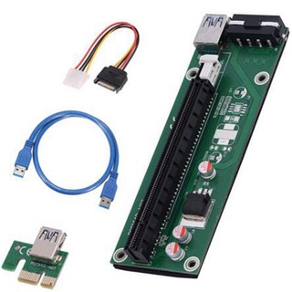 PCI-E Express 1X To16X Extender Riser Board Card Adapter SATA USB 3.0 15Pin-4Pin Cable