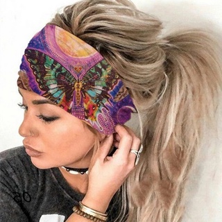 Bohemio impreso banda de sudor Headwear/moda ancha deportes diadema/colorida mariposa mujeres bandas de pelo/ verano accesorios para el cabello regalo