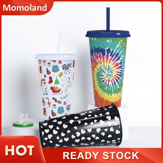 [fast delivery] Reusable Plastic Cups with Lids &amp; Straws - 1 Pack Color Changing Cup | 25oz Bulk Ice Cold Drinking Straw Tumbler for Kids &amp; Adults momoland