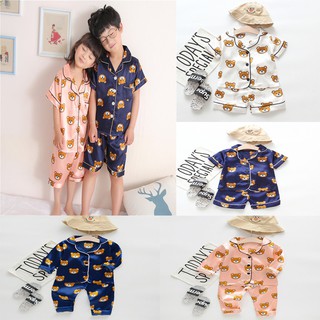 Bebé niños niñas pijamas lindo de dibujos animados oso impresión trajes conjunto de manga corta y manga larga blusa Tops+pantalones cortos y ropa de dormir larga conjunto