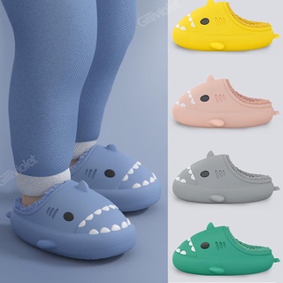 Zapatos de algodón de suela gruesa impermeable de dibujos animados de fondo suave de algodón antideslizante de tiburón EVA para niños