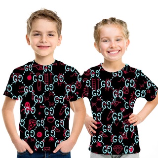 Moda De Verano Nueva Gucci Camisetas Niño Niña Impreso 3D Cuello Redondo Casual Streetwear Fresco Acogedor Tops Niños Tee